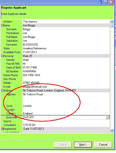 PostCode Look-up, the address filled in