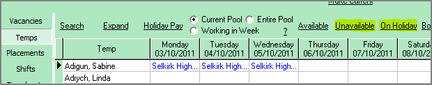 Add unavailability and holidays temps view Add unavailability and holidays temps view