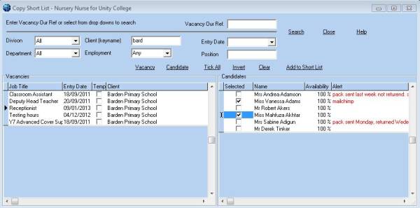 Copy Short List Form